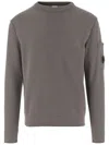 C.p. Company Cotton Blend Sweater With Ribbed Neck And Logo Detail In Gray