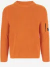 C.p. Company Contemporary Cotton Blend Sweatshirt With Ribbed Knitting And Logo Detail In Orange
