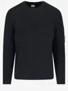 C.p. Company Ribbed Knit Sweater With Patch Pocket And Logo Detail In Black