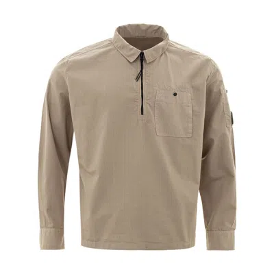 C.p. Company Cotton Button-up Beige Shirt In Neutral