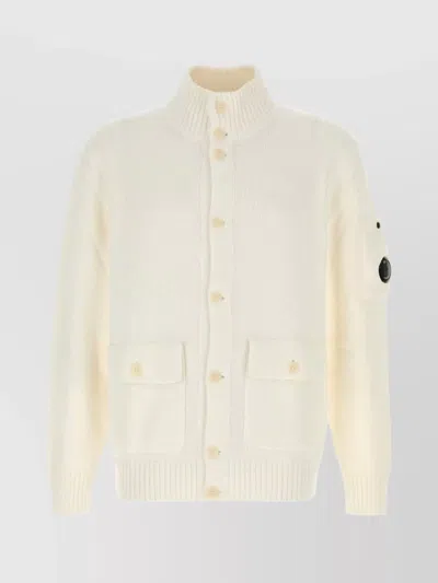 C.P. COMPANY COTTON CARDIGAN WITH ARM PATCH AND POCKETS