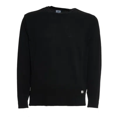 C.p. Company Cotton Crepe Crewneck With Ribbed Details In Black