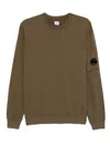 C.p. Company Green Crew Neck Sweater With Logo Plaque On The Sleeve In Cotton Man In Green