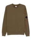 C.p. Company Green Crew Neck Sweater With Logo Plaque On The Sleeve In Cotton Man In Green