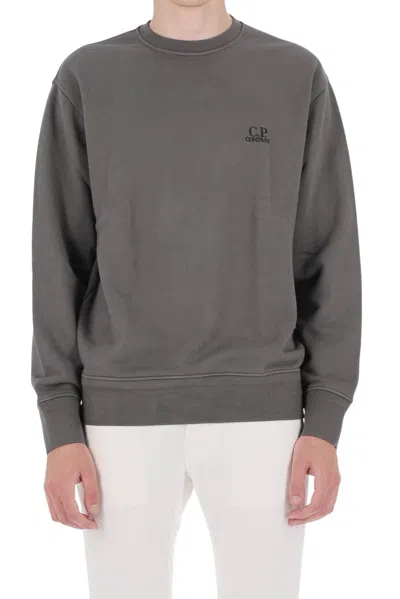 C.p. Company Cotton Crewneck Sweatshirt With Resist-dyed Finish In Grey