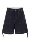 C.p. Company Cotton Denim Shorts With Concealed Button Fly In Navy