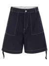 C.p. Company Cotton Denim Shorts With Concealed Button Fly In Blue