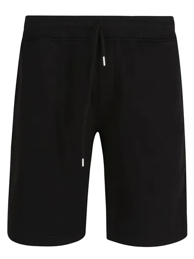 C.p. Company Cotton Diagonal Fleece Logo Shorts In Black