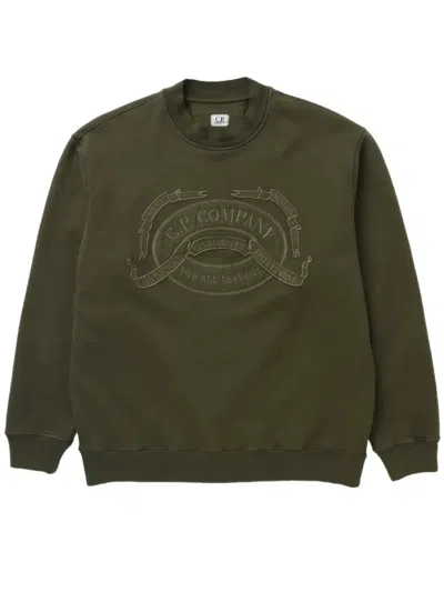 C.p. Company Cotton Fleece Crewneck Logo Sweatshirt In Green
