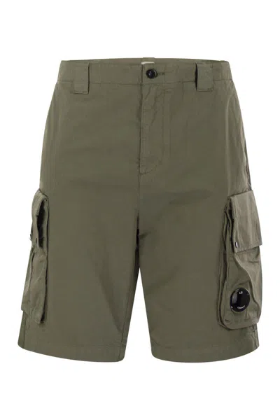 C.p. Company Cotton Gabardine Shorts In Military Green