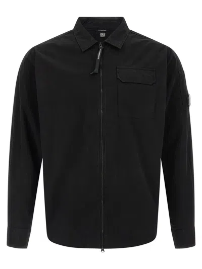 C.p. Company Cotton Gabardine Zip Overshirt In Black