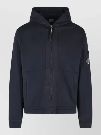 C.p. Company Cotton Hooded Sweatshirt Arm Pocket Design In Blue