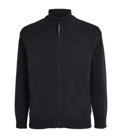C.p. Company Cotton Knitted Zip-up Cardigan In Navy