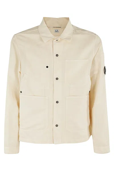 C.p. Company Cotton Linen Overshirt In Neutral