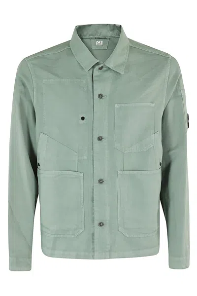 C.p. Company Cotton Linen Overshirt In Green