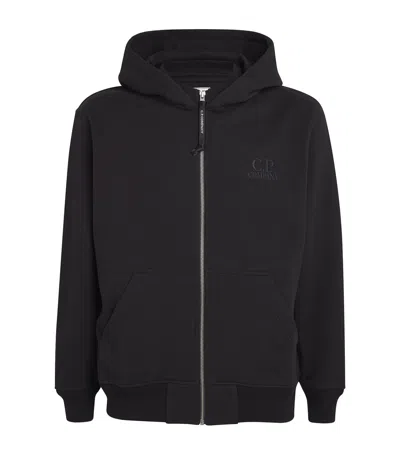 C.p. Company C. P. Company Cotton Logo Zip-up Hoodie In Black