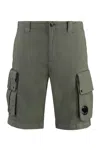 C.p. Company Green Bermuda Pants With Belt Loops And Two Maxi Patch Pockets On The Side In Cotton Man In Green