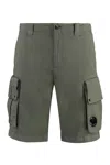 C.p. Company Green Bermuda Pants With Belt Loops And Two Maxi Patch Pockets On The Side In Cotton Man In Green
