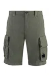 C.p. Company Green Bermuda Pants With Belt Loops And Two Maxi Patch Pockets On The Side In Cotton Man In Green