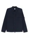 C.p. Company Blue Jacket With Classic Collar And Logo Patch On The Sleeve In Cotton Man