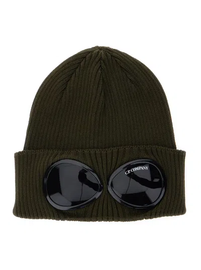 C.p. Company Cp Company Cotton Ribbed Knit Turn-up Brim Hat With Goggle Lenses In Black