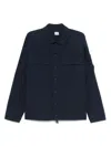 C.p. Company Blue Jacket With Classic Collar And Logo Patch On The Sleeve In Cotton Man In Blue