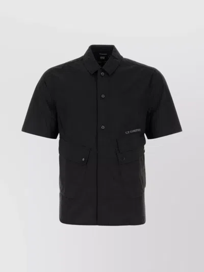 C.p. Company Cotton Shirt With Button-down Collar And Chest Pockets In Black