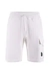 C.p. Company Cargo Shorts In Lightweight Brushed Cotton Fleece In White
