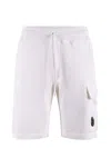 C.p. Company Cargo Shorts In Lightweight Brushed Cotton Fleece In White