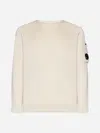 C.p. Company Men White Crewneck Sweater With Logo Plaque On The Sleeve In Wool Blend Man In Pistachio Shell