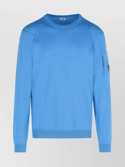 C.p. Company Cotton Sweater With Arm Patch Detail In Blue