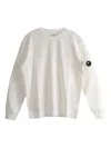 C.p. Company Fleece Crewneck Sweatshirt Arm Pocket In White