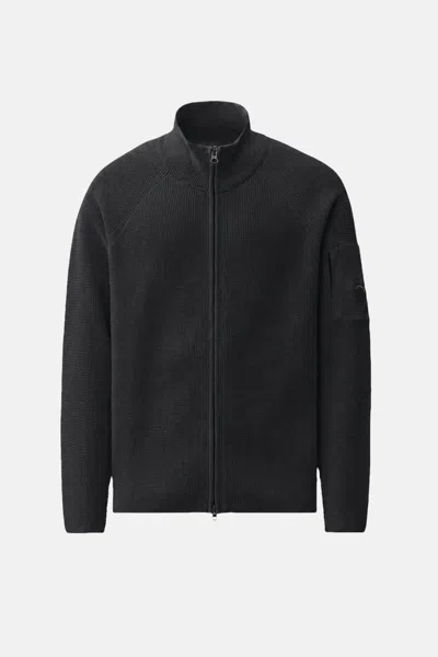 C.p. Company Cp Company Cotton Waffle Knit Lens Cardigan In Black