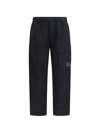 C.p. Company Cp Company Cotton-linen Cargo Pants With Internal Drawstring Waist And Flap Snap Cargo Pocket In Black