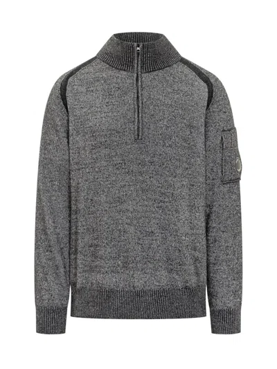 C.p. Company Gray Sweater With Zipper And Lens Pocket