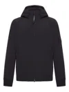 C.p. Company Polyester Hooded Jacket With Ribbed Cuffs And Zip Pockets In Black