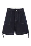 C.p. Company Cotton Denim Shorts With Concealed Button Fly In Blue