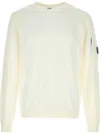 C.p. Company 'diagonal Raised' White Sweatshirt With Lens Motif On The Arm In Neutral
