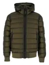C.p. Company Men Green Down Jacket With Fixed Hood And Goggle Detail In Tech Fabric Man In Green