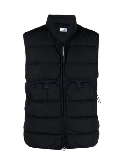 C.p. Company C.p.company Eco Chrome R Logo Down Vest In Black