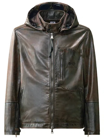 C.p. Company C.p.company Giacca Goggle In Pelle In Multi
