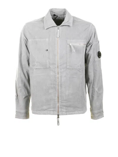 C.P. COMPANY C.P.COMPANY GREY SHIRT WITH COLLAR, CHEST POCKETS ONE WITH BUTTON AND ONE WITH ZIPPER, PATCH WITH LO