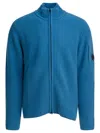 C.p. Company Lambswool Sweater With High Collar And Pocket In Blue