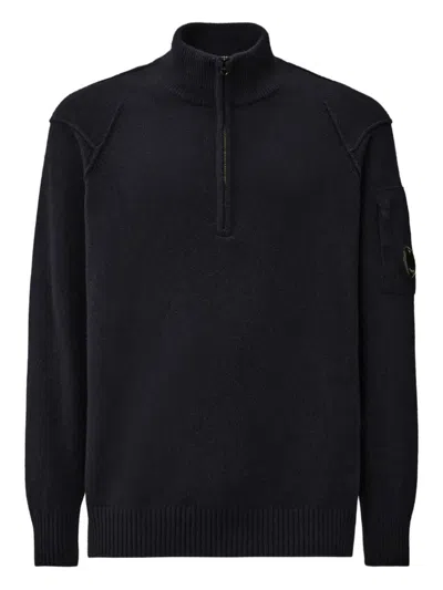 C.p. Company C.p.company Half Zip Sweater With Lens Detail In Blue