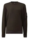 C.p. Company Fine-knit Merino Crewneck Sweater With Patch Pocket Detail In Brown