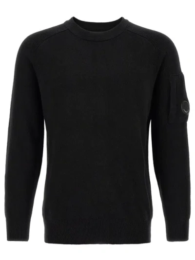 C.p. Company C.p.company Lambswool Lens Crewneck Sweater In Black