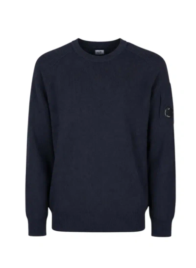 C.p. Company C.p.company Lambswool Lens Crewneck Sweater In Blue