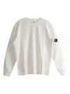 C.p. Company Fleece Crewneck Sweatshirt Arm Pocket In White