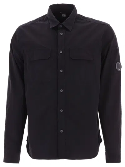 C.p. Company C.p.company Logo Plaque Long-sleeved Shirt In Nero