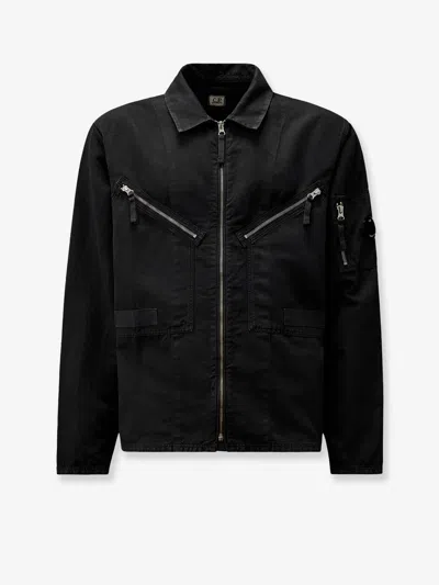 C.p. Company C.p.company Men Cotton And Linen Shirt With Zip Closure In Black